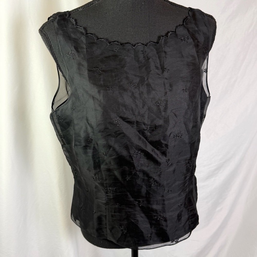 Vintage Black Sleeveless Embroidered Shell Top